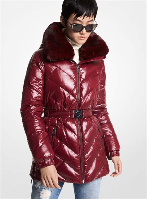 michael michael kors faux fur-trim quilted tech belted puffer coat|Michael Kors quilted fur coat.